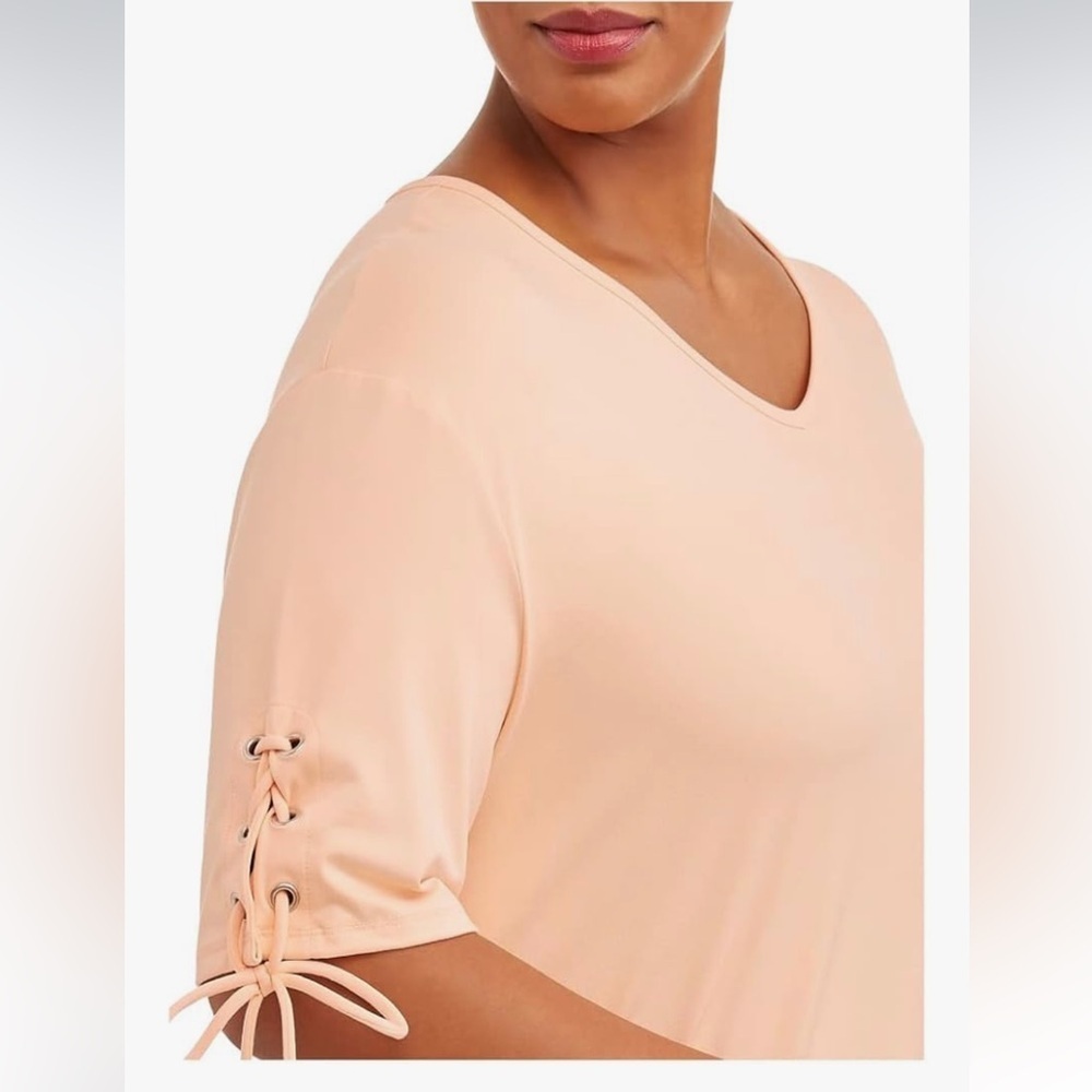NWT Terra &Sky Apricot DelightV-Neck Lace Up Tie Sleeve Blouse size 1X - Picture 4 of 5